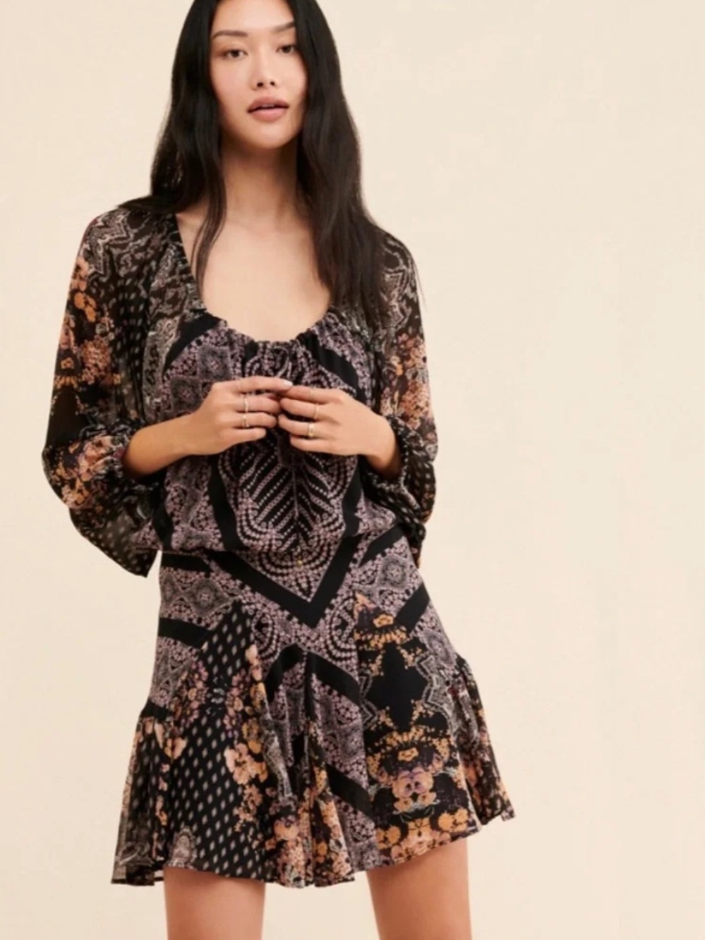 Free People Seven Wonders Mini Dress Size XS Black Combo Open Back NWT MSRP $148